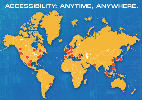 A map showing Teledyne Hastings' worldwide distribution network